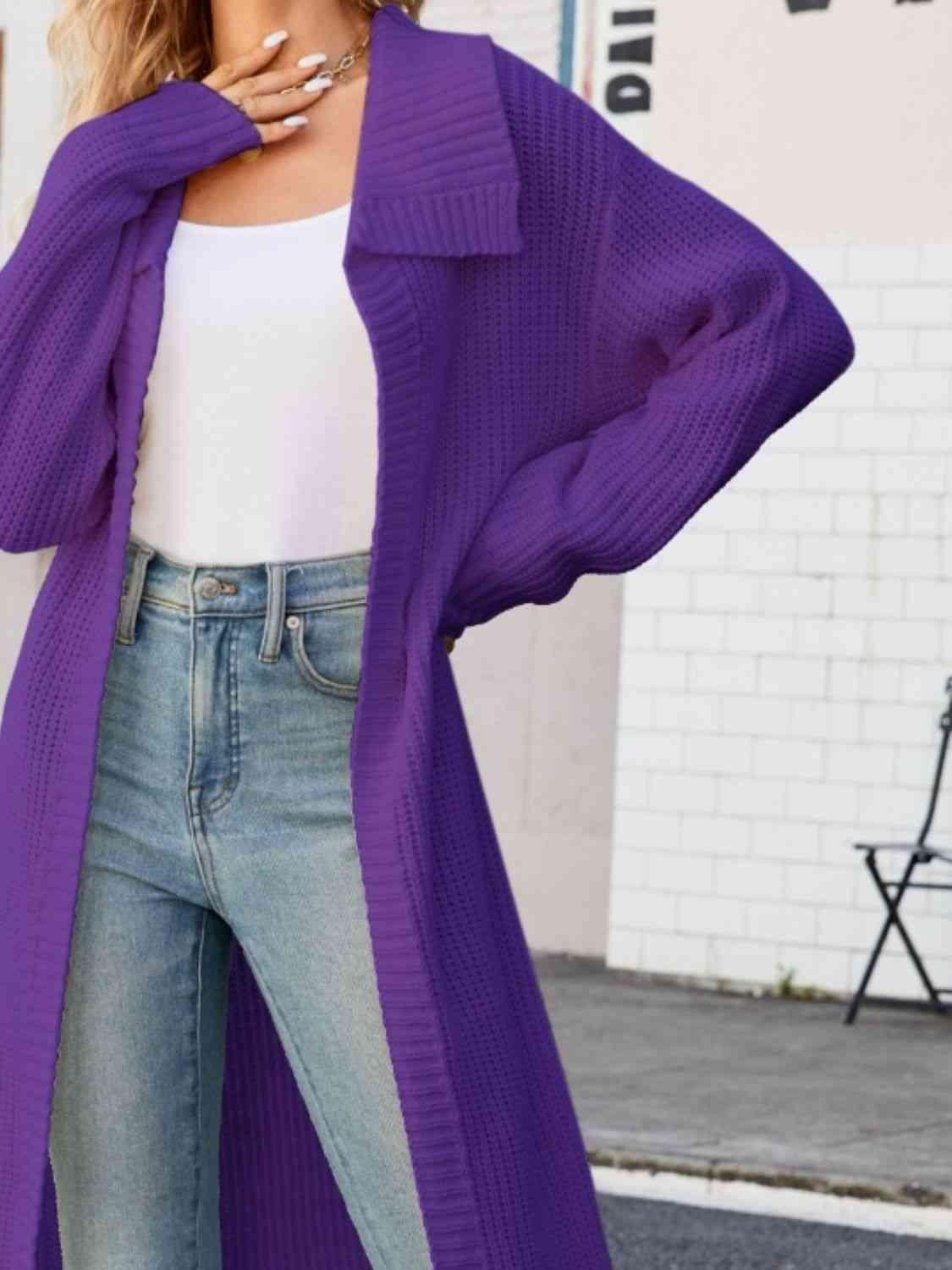Full Size Collared Open Front Duster Cardigan Cardigans Trendsi