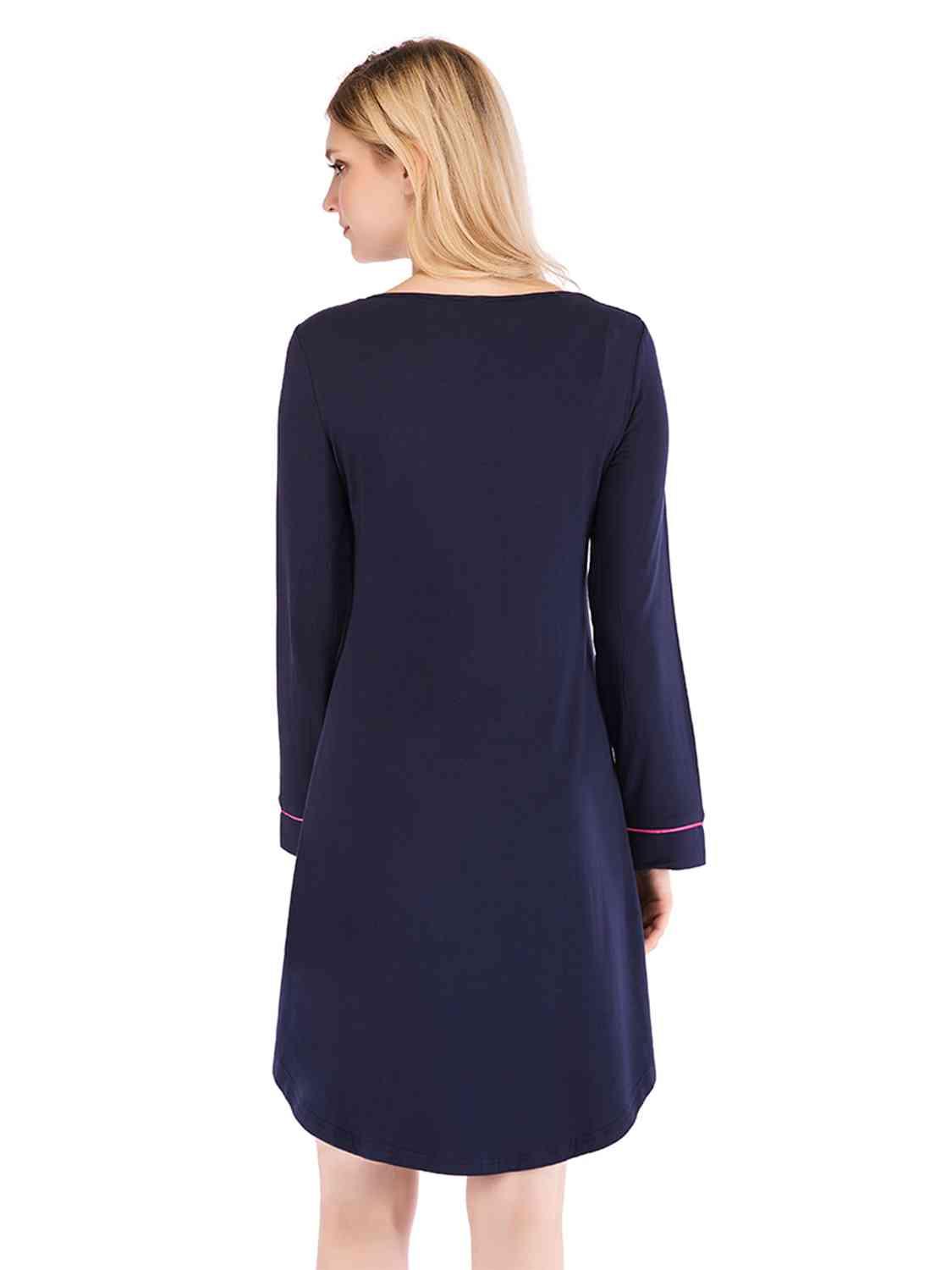 Round Neck Night Dress with Pocket Loungewear Trendsi
