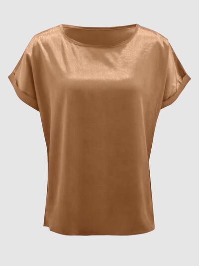 Round Neck Shiny T-Shirt Blouses Trendsi