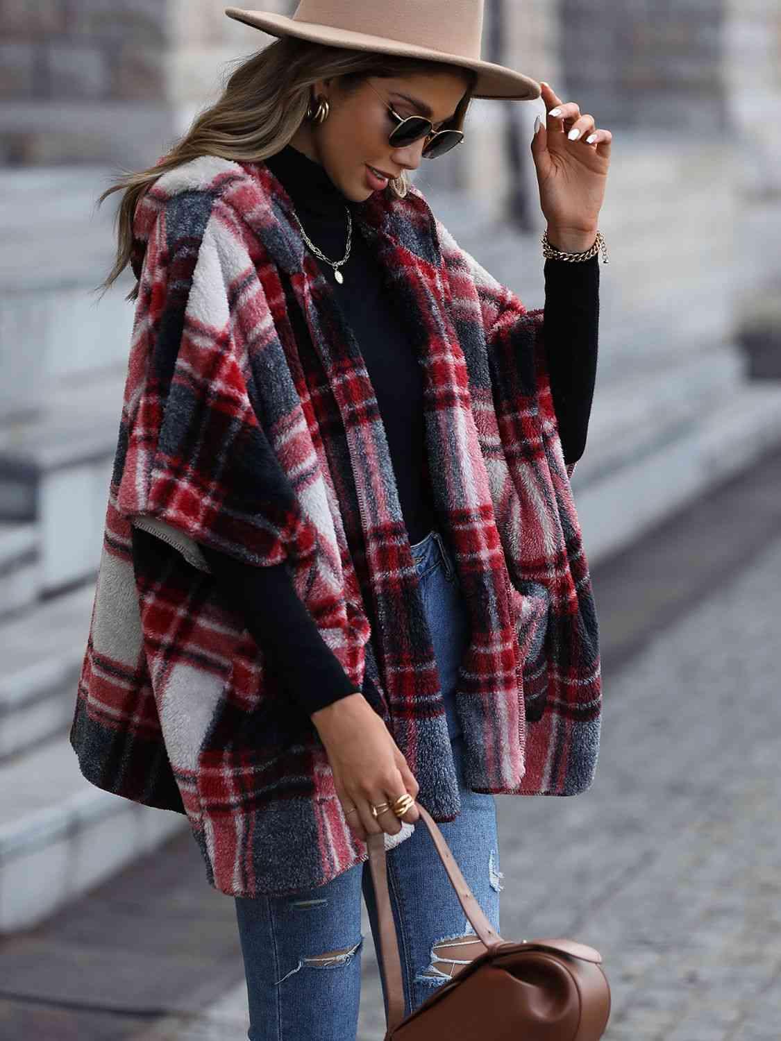 Plaid Hooded Jacket Jackets Trendsi