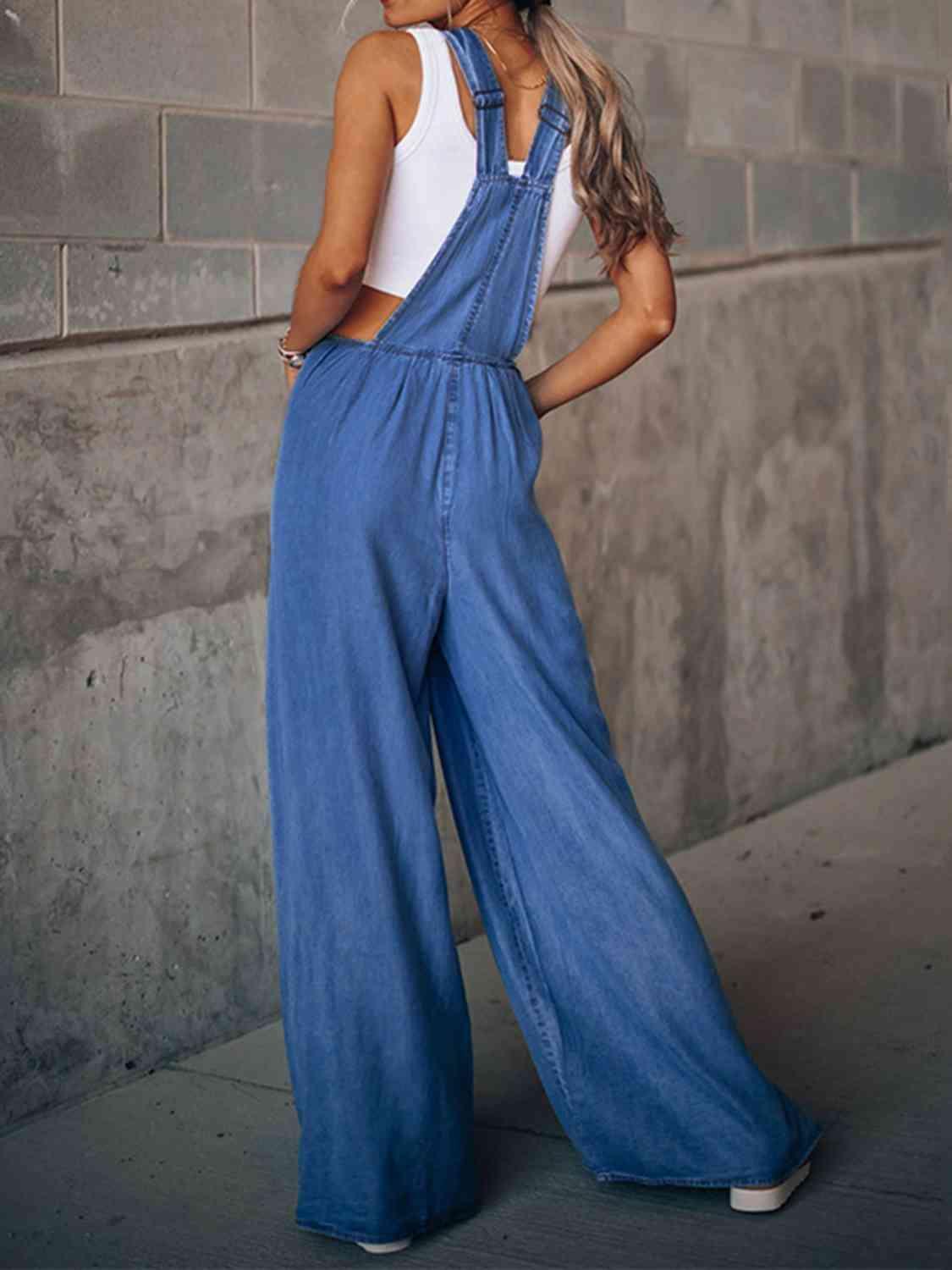 Wide Leg Denim Overalls Jumpsuits and Rompers Trendsi