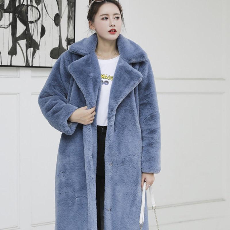 Faux Rabbit Fur Coat Coats Sharon Tatem LLC Blue S