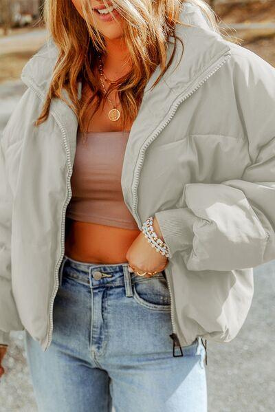 Zip Up Collared Neck Coat with Pockets Coats Trendsi
