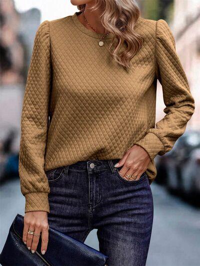 Round Neck Long Sleeve Sweatshirt Sweatshirts Trendsi