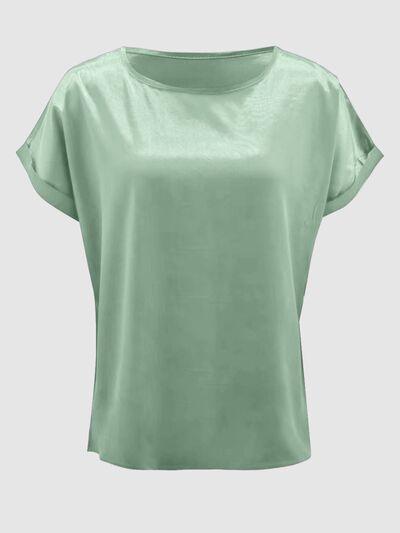 Round Neck Shiny T-Shirt Blouses Trendsi