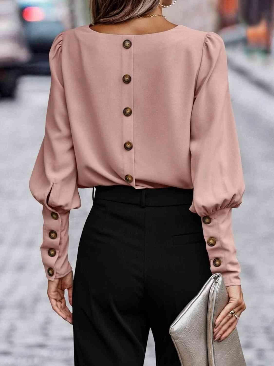 Round Neck Lantern Sleeve Blouse Blouses Trends