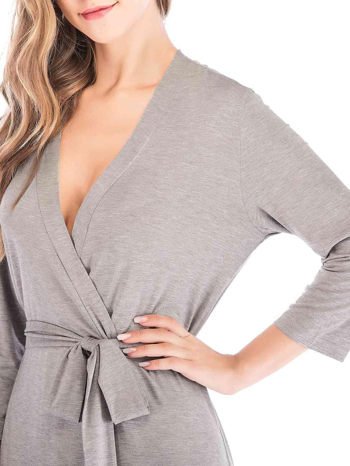 Plunge Cotton Robe Loungewear Trendsi