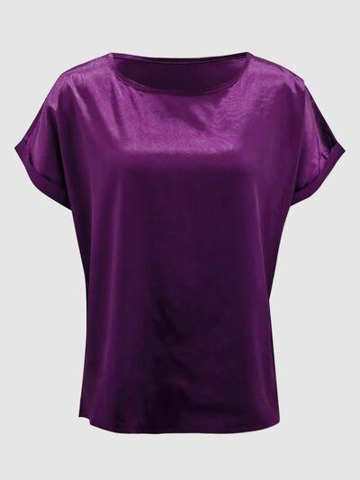 Round Neck Shiny T-Shirt Blouses Trendsi