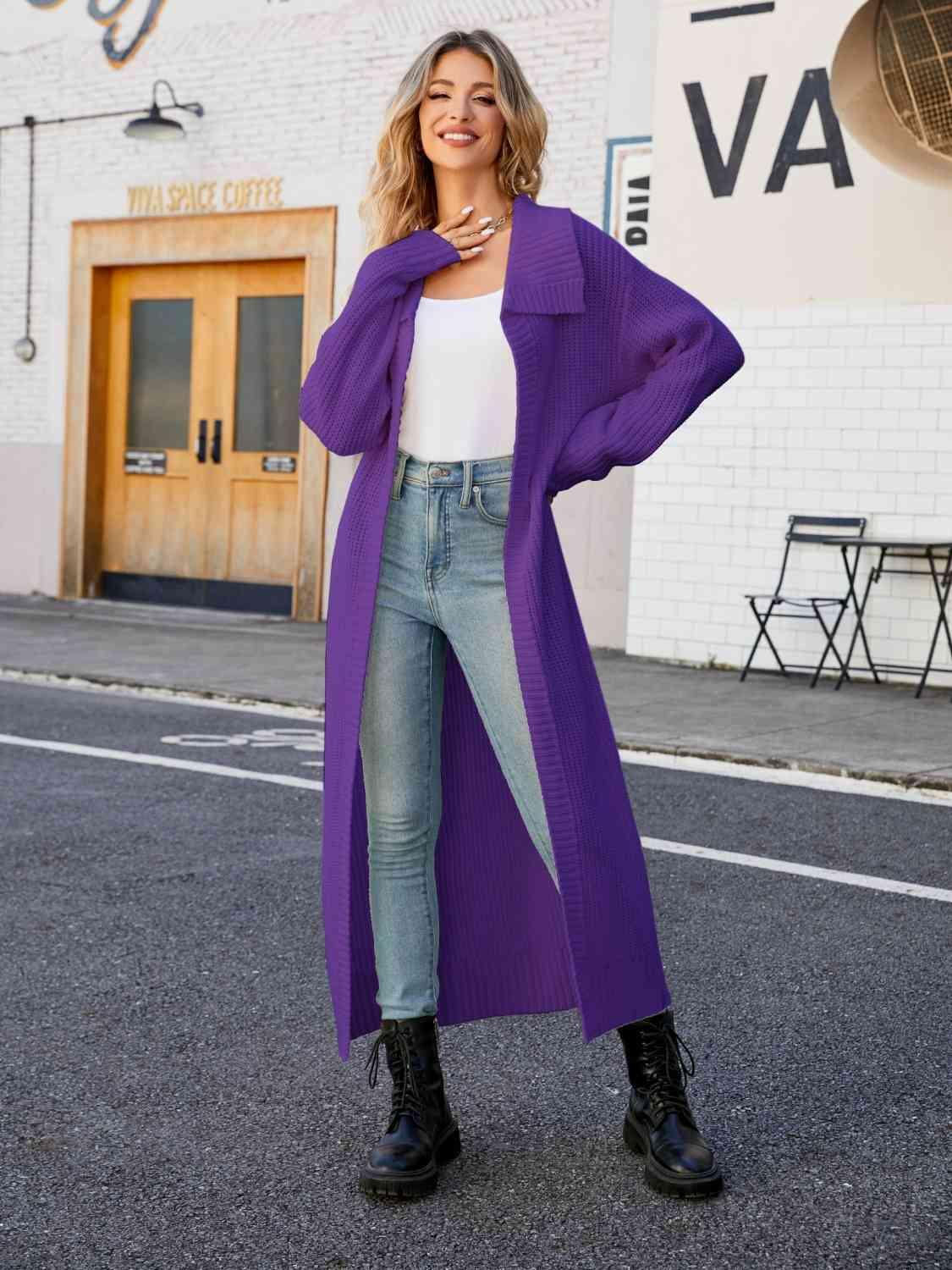 Full Size Collared Open Front Duster Cardigan Cardigans Trendsi
