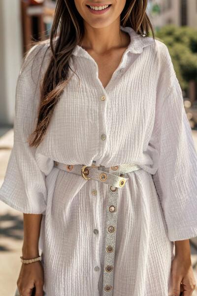 Texture Button Up Collared Neck Shirt Dress Dresses Trendsi