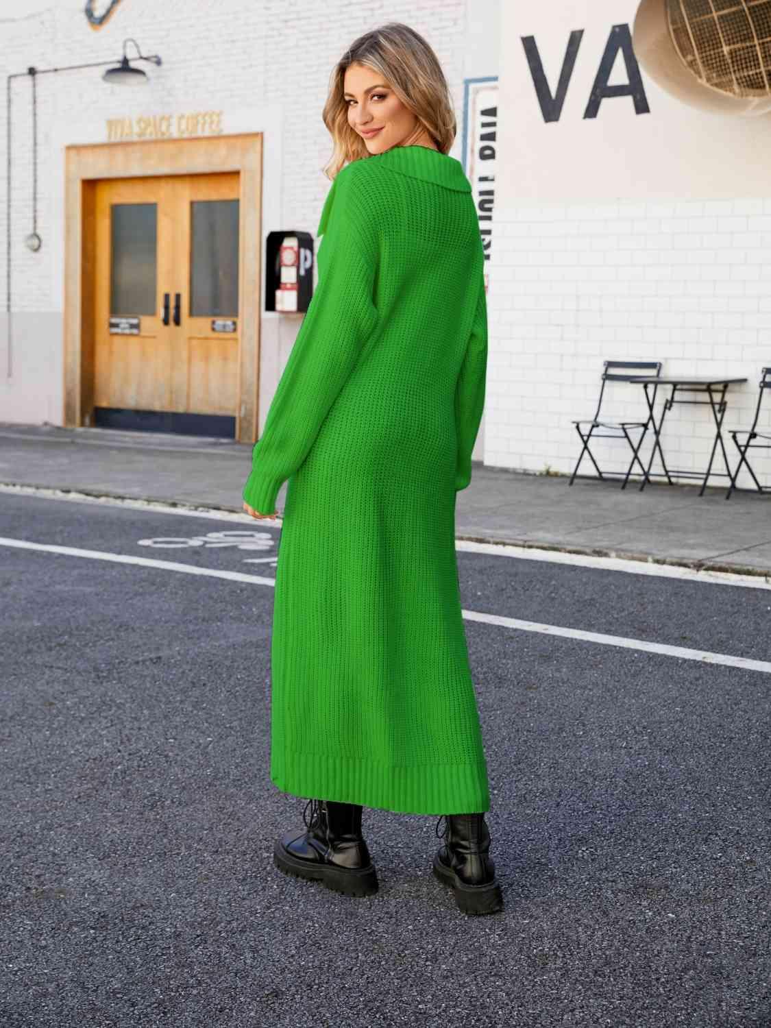 Full Size Collared Open Front Duster Cardigan Cardigans Trendsi
