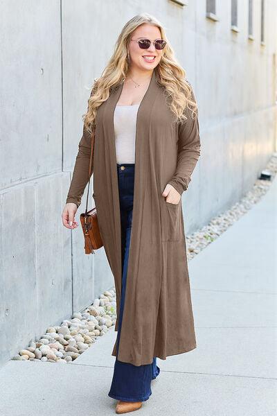 Maxi Open Front Long Sleeve Cardigan Cardigans Trendsi