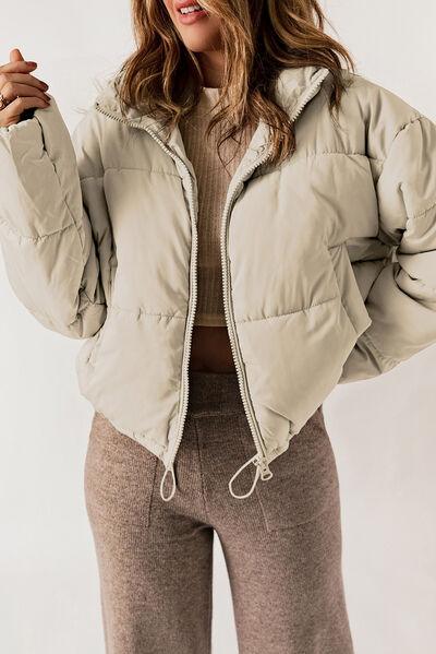 Zip Up Collared Neck Long Sleeve Winter Coat Coats Trendsi