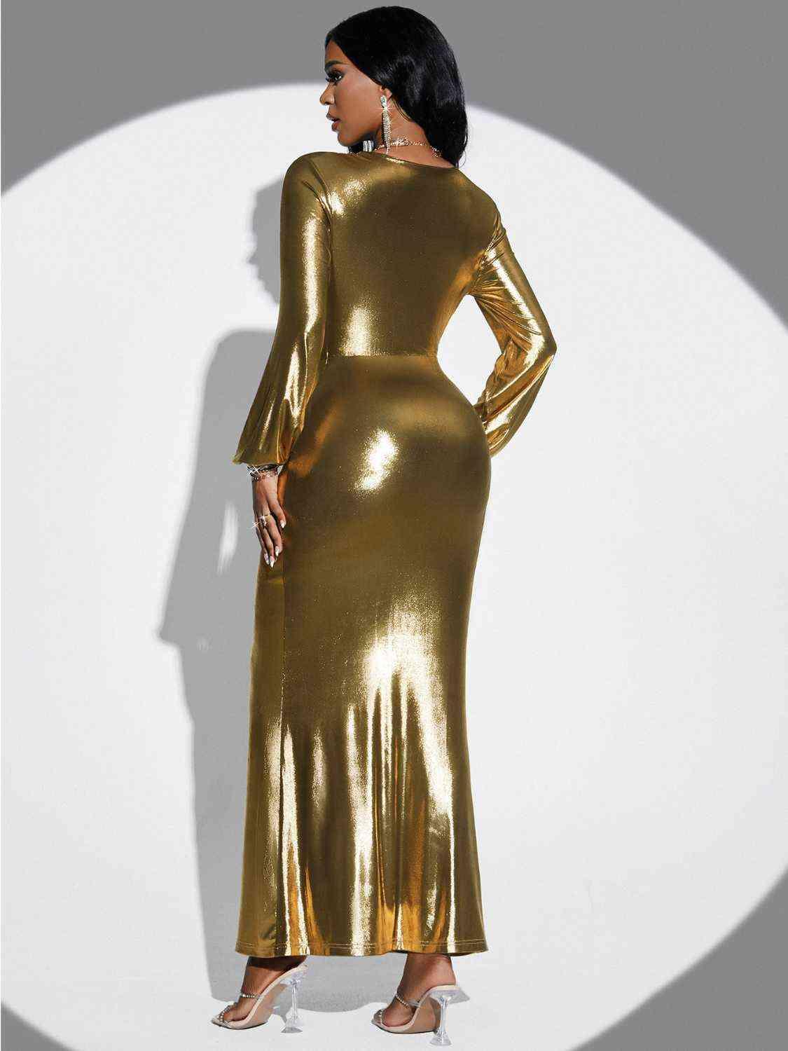 Plunge Twisted Slit Midi Dress Dresses Trendsi