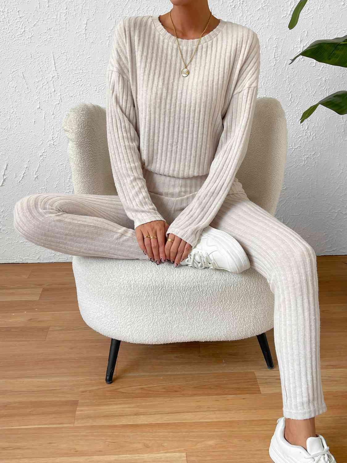 Ribbed Top and Pants Lounge Set Pant Set Trends