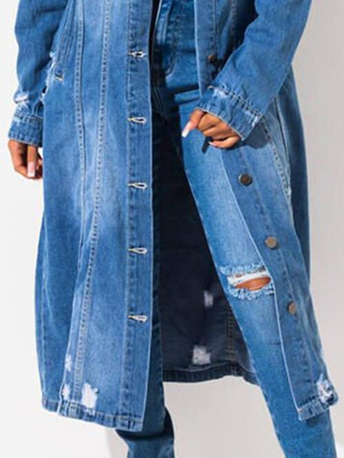 Long Sleeve Raw Hem Denim Jacket Jackets Trendsi