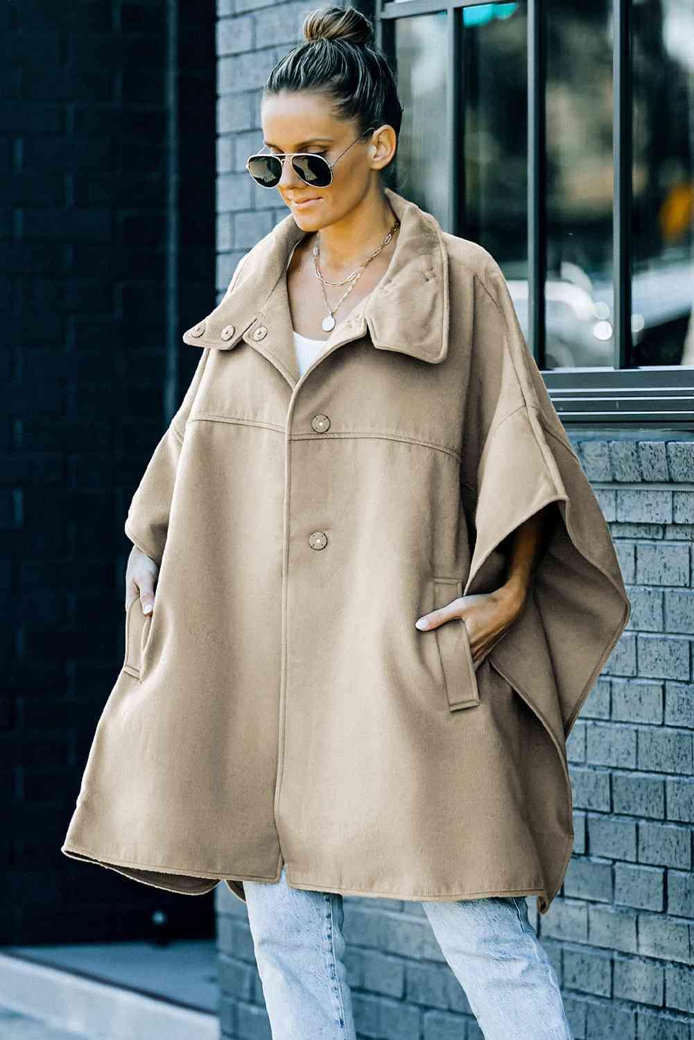 Snap Down Dolman Sleeve Coat Coats Trendsi