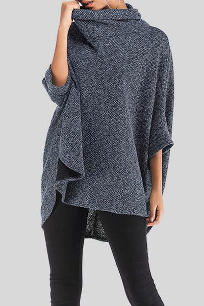 Turtleneck Batwing Sleeve Sweater Tops Trendsi Peacock Blue One Size