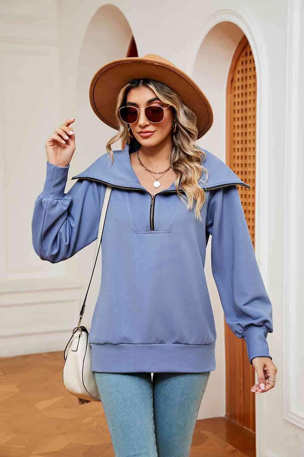 Half-Zip Collared Sweatshirt Sweatshirts Trends