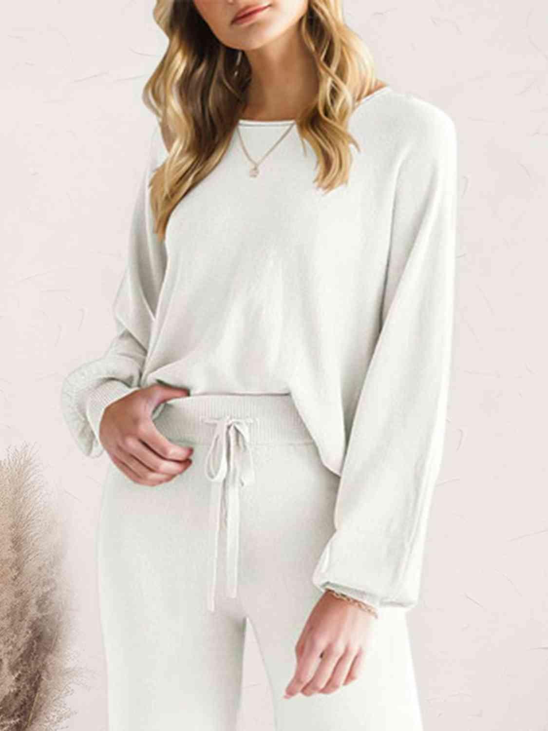 Long Sleeve Lounge Top and Drawstring Pants Set Loungewear Trendsi