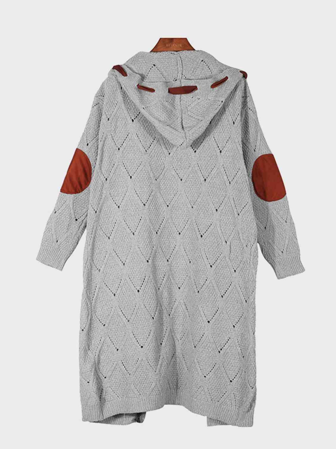 Openwork Long Sleeve Open Front Hooded Cardigan Cardigans Trendsi