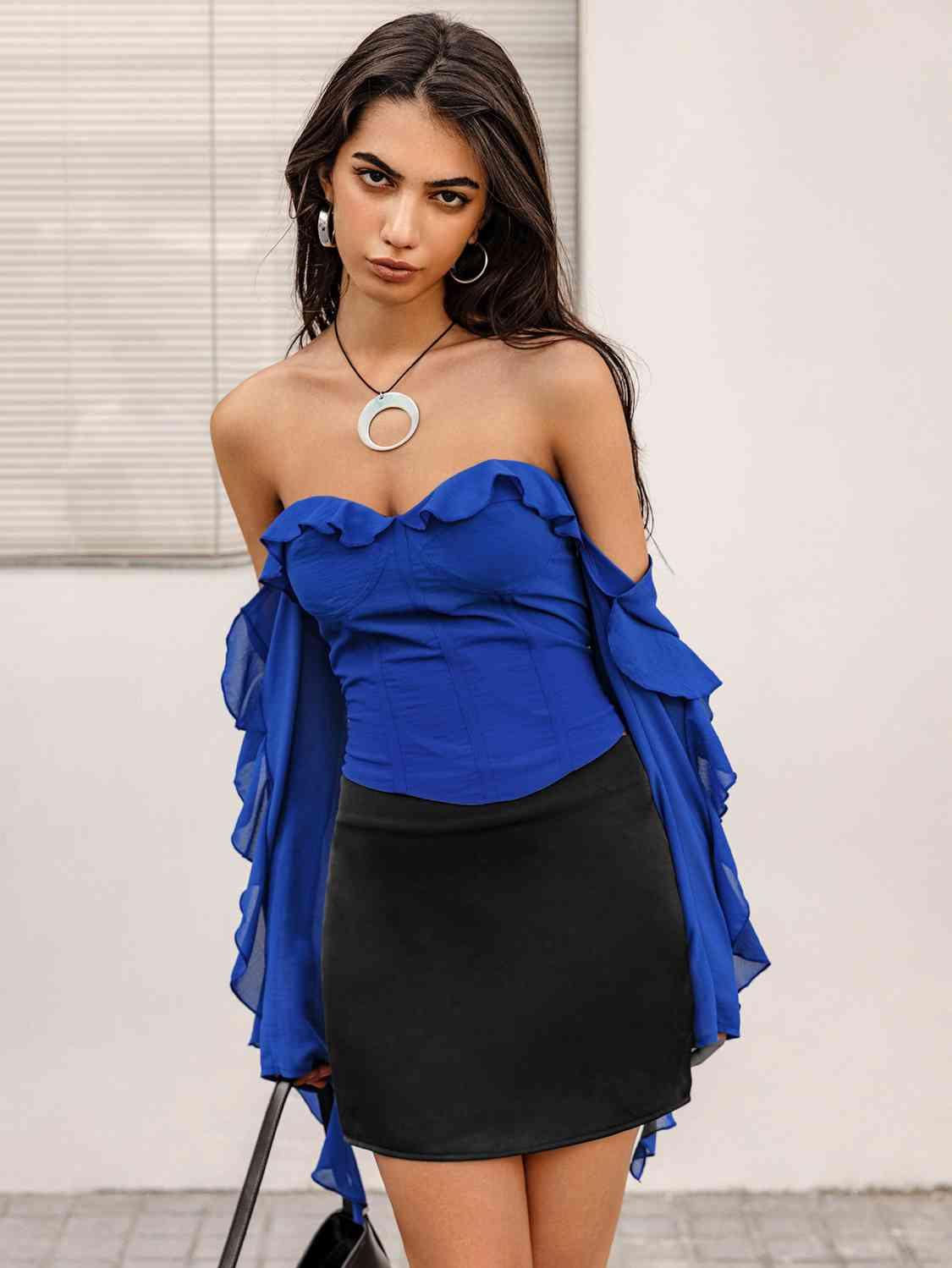 Ruffled Off-Shoulder Top Tops Trendsi