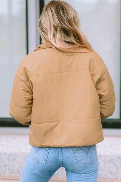 Zip Up Collared Neck Coat with Pockets Coats Trendsi