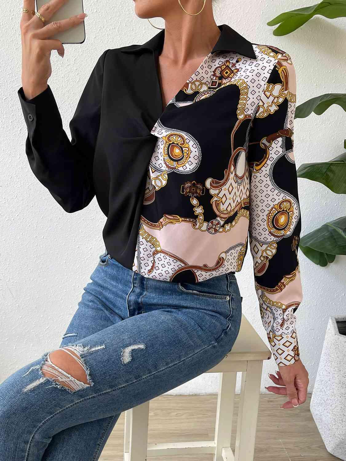 Twist Front Collared Blouse Tops Trendsi
