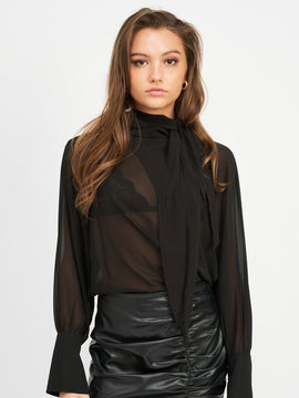 Contrasted Sheer Top with Scarf Detail