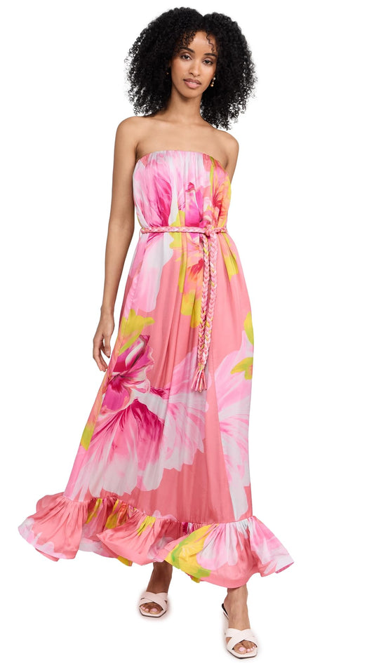 Women's Long Dress with Braided Belt Dresses Habits affär Pink Floral Medium 