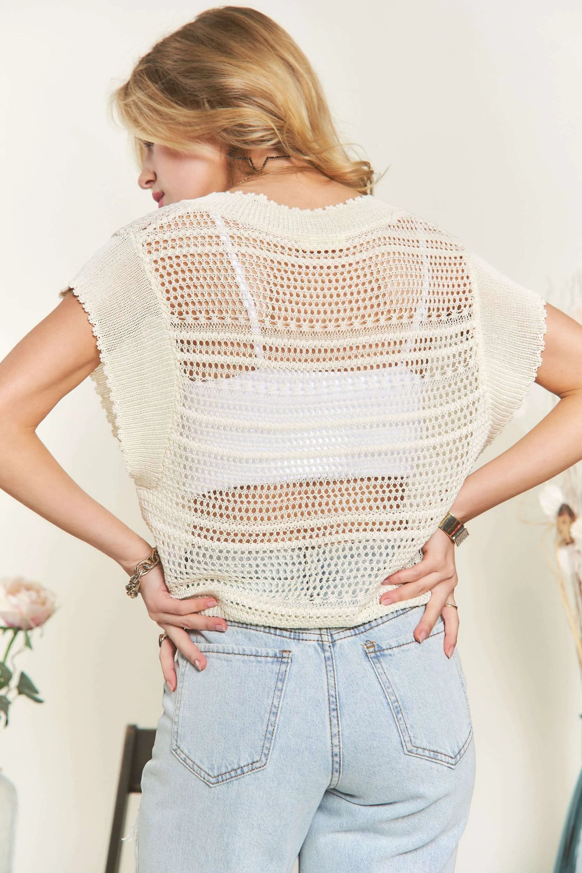 ADORA Drawstring Detail Crochet Top Tops Trends
