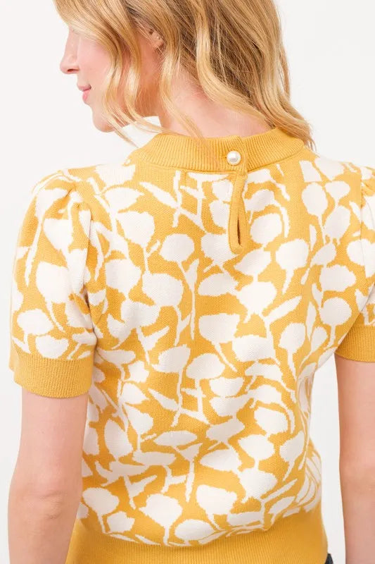 And The Why Short Sleeve Leaf Pattern Knit Top Tops Trends