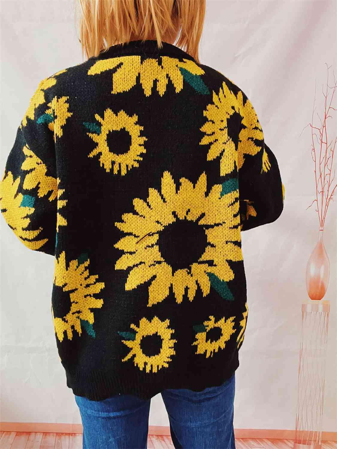 Sunflower Dropped Shoulder Long Sleeve Sweater Tops Trendsi   
