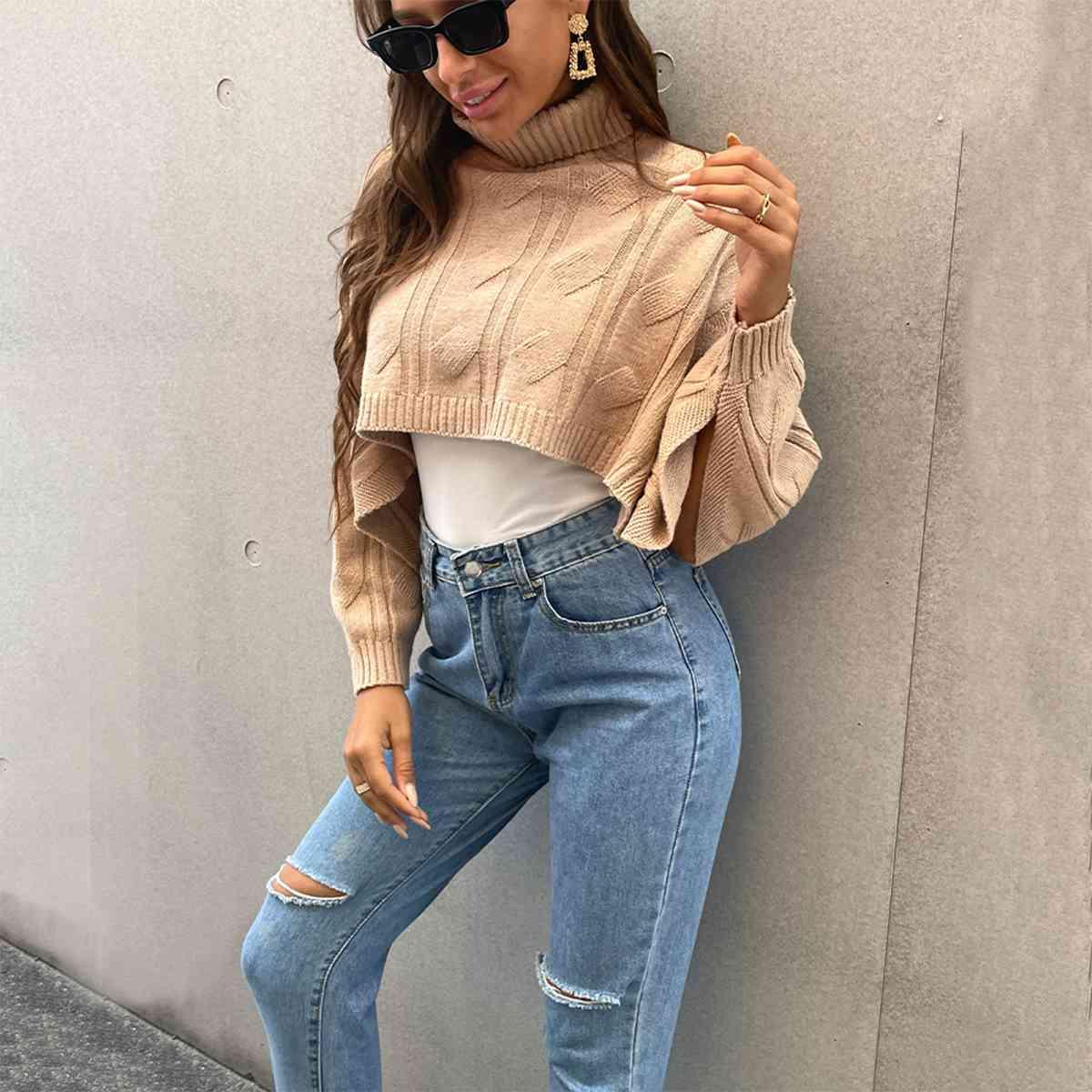 Turtleneck Cropped Sweater Tops Trendsi   