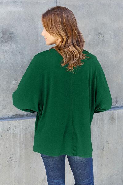 Round Neck Long Sleeve Cotton Top Tops Trendsi   