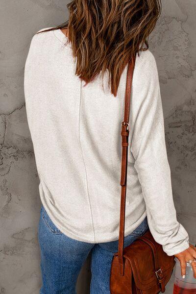 Round Neck Long Sleeve Cotton Top Tops Trendsi   