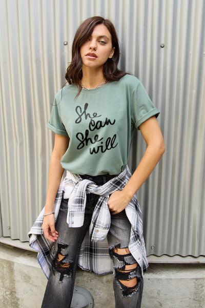SHE CAN SHE WILL Short Sleeve T-Shirt T-Shirts Trends Sage S 
