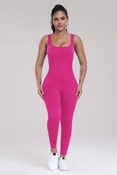 Wide Strap Sleeveless Active Jumpsuit Activewear Trendsi Hot Pink S 