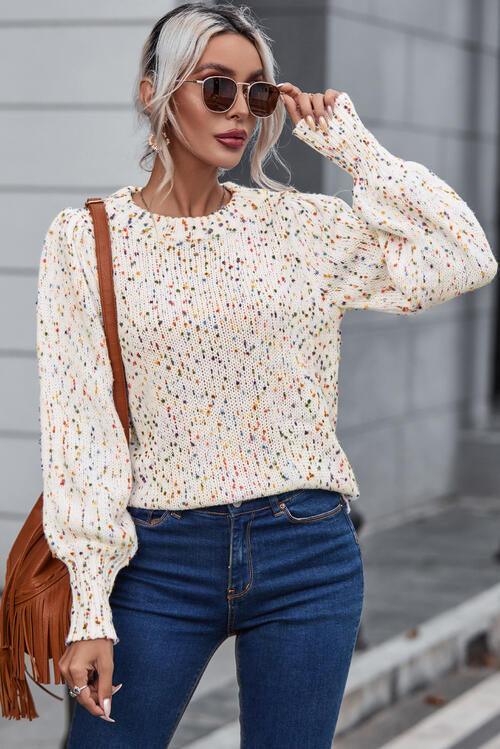 Heathered Lantern Sleeve Sweater Sweaters Trendsi   