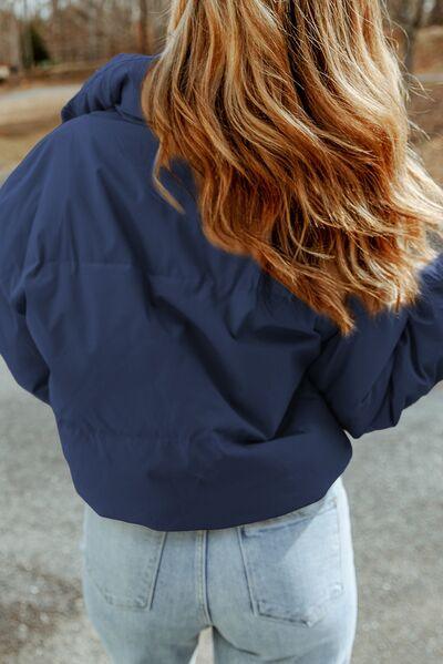 Zip Up Collared Neck Coat with Pockets Coats Trendsi   