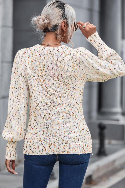 Heathered Lantern Sleeve Sweater Sweaters Trendsi   