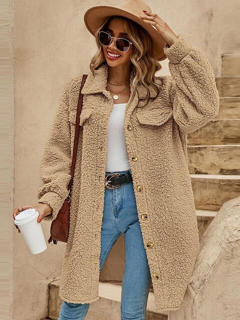 Collared Button Down Cozy Coat Coats Trend Tan S 