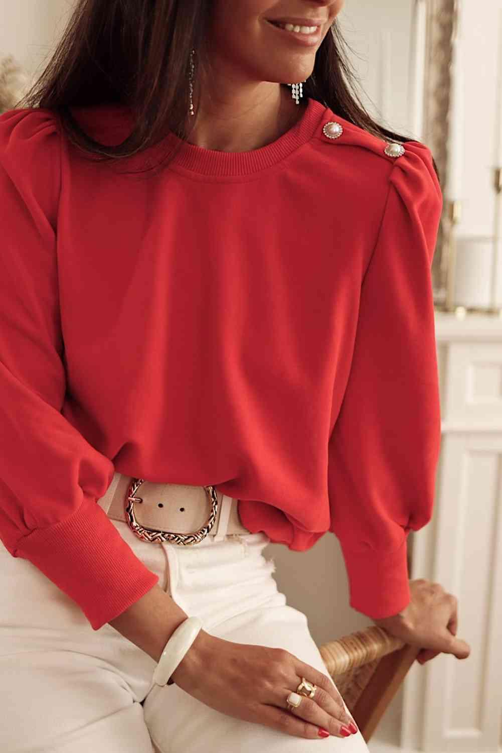 Long Sleeve Top with Button Detail Blouses Trendsi   