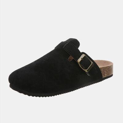 Suede Closed Toe Buckle Slide Shoes Trendsi Black 6 