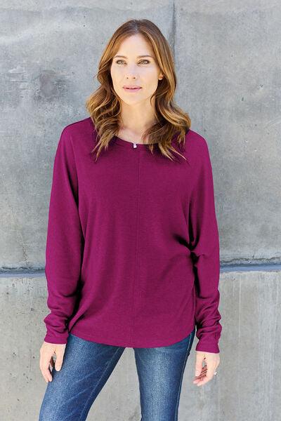 Round Neck Long Sleeve Cotton Top Tops Trendsi   