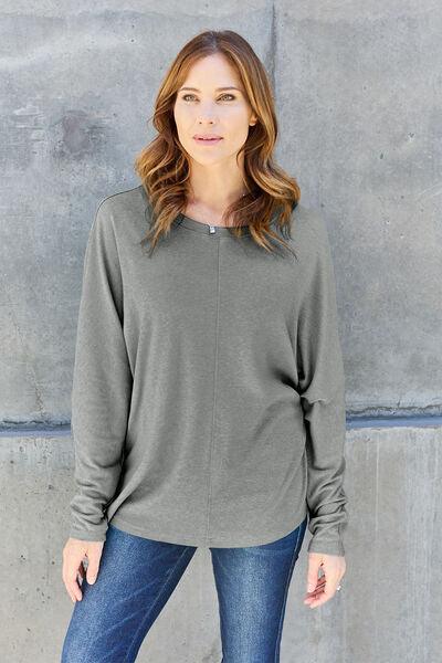 Round Neck Long Sleeve Cotton Top Tops Trendsi   