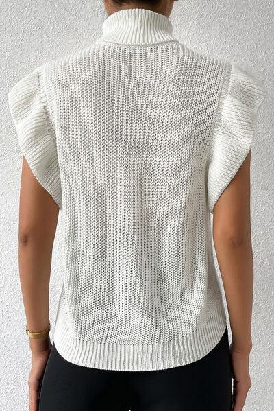 Cable-Knit Turtleneck Cap Sleeve Sweater Blouses Trendsi   