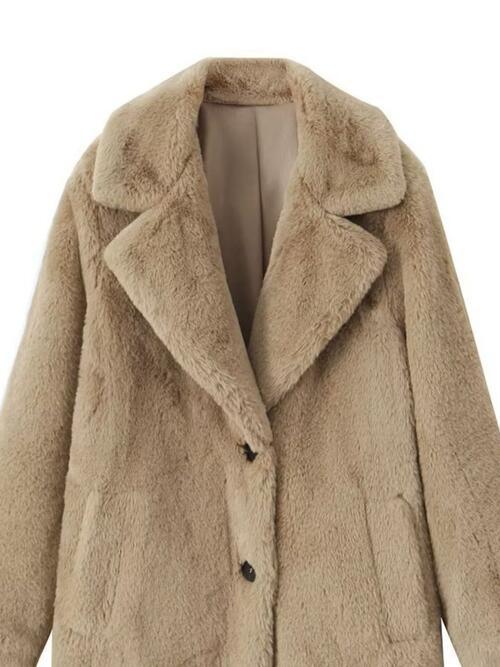 Faux Fur Lapel Coat with Pockets Coats Trendsi   