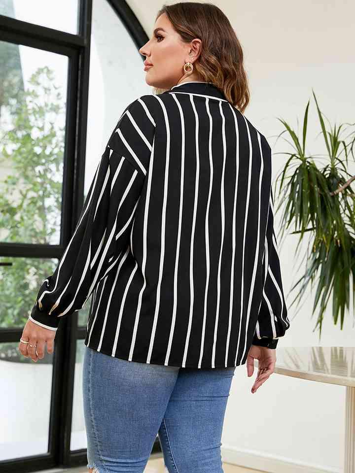 Plus Size Long Sleeve Striped Shirt Tops Trendsi   