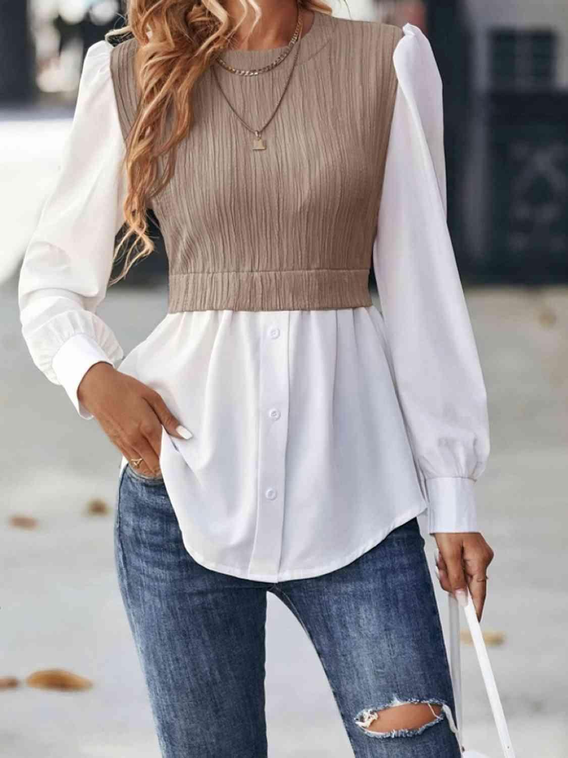 Cable Mock Vest Detail Blouse Blouses Trends Dust Storm S 